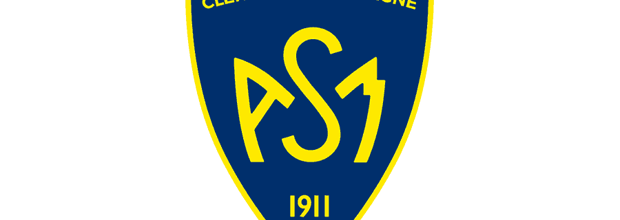 Logo a scudo blu con bordo giallo e le iniziali ASJ, testo in alto 'CLERMONT AUVERGNE', in basso '1911'